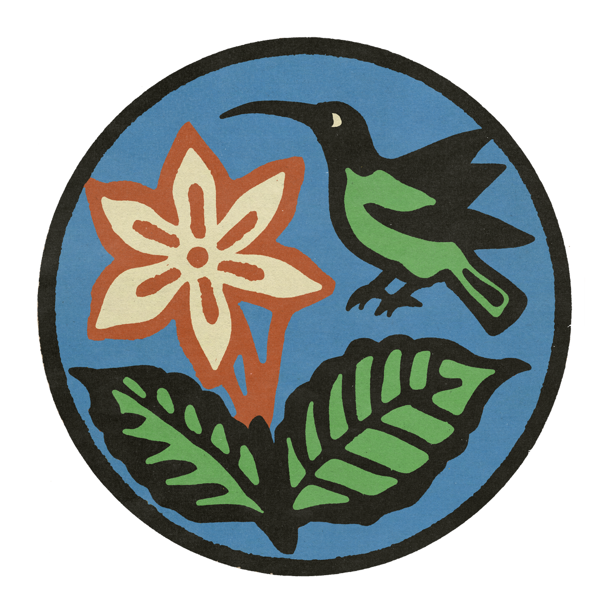 Folk art illustration of flowers and a bird in Color Magic Coffee colors